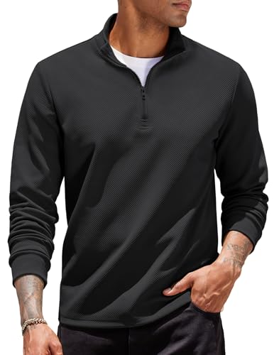 Imagen de COOFANDY Sudadera Hombre Manga Larga y Cremallera de un Cuarto Jersey Deportivo Casual Pullover con Cremallera Cuello Golf Sweatshirt Negro XXL