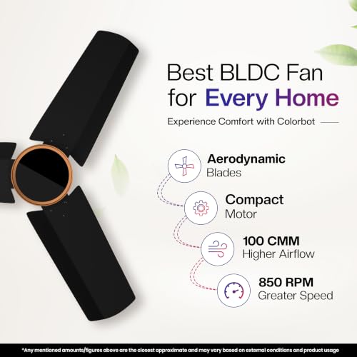 Image of Colorbot Prizma BLDC Ceiling Fans 600mm | BEE 5 Star Rated 850 RPM | Savings up to 67% | Remote Control (Boost, Timer, Reverse Mode) | 4 Years Warranty | Charcoal Black (New Launch)