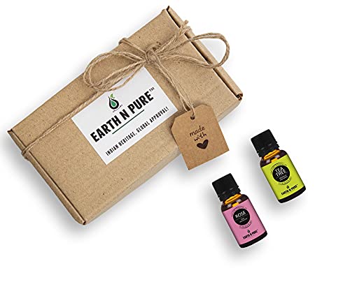 Image of Earth N Pure Tea Tree & Rose Essential Oils | Pack of 2 (15 ml each) | 100% Pure, Undiluted, Natural and Therapeutic Grade - Perfect for Aromatherapy, Skin Therapy & More
