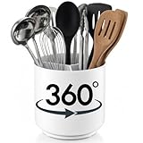 Extra Large and Sturdy Rotating Utensil Holder Caddy with No-Tip Weighted Base, Removable Divider, And Gripped Insert | Rust Proof and Dishwasher Safe by Cooler Kitchen