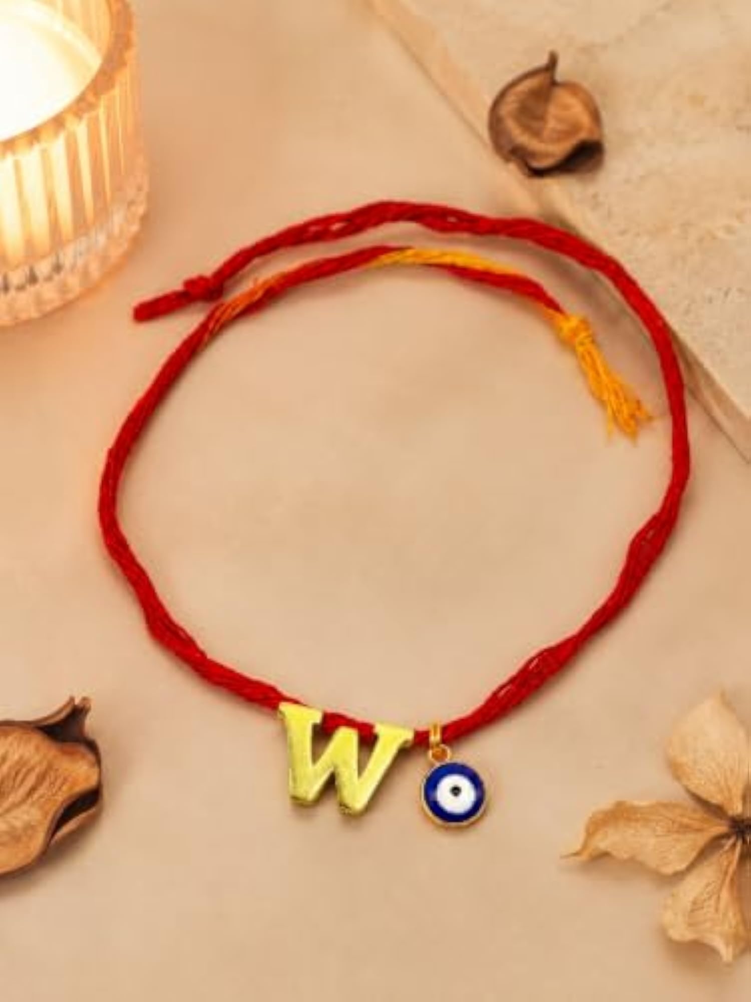 W Letter Gold Plated Initial Charm Rakhi Bracelet for Bhai