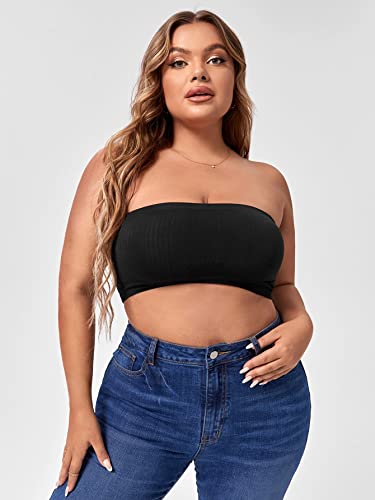 Makemechic Women's Plus Size Bandeau Bra Strapless Seamless Bralettes Tube Top Bra Black 2Xl #TOP2