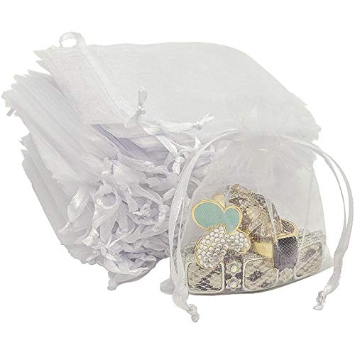 TheDisplayGuys 100-Pack 4x6 White Sheer Organza Gift Bags with Drawstring, Jewelry Candy Treat Wedding Party Favors Mesh Pouch