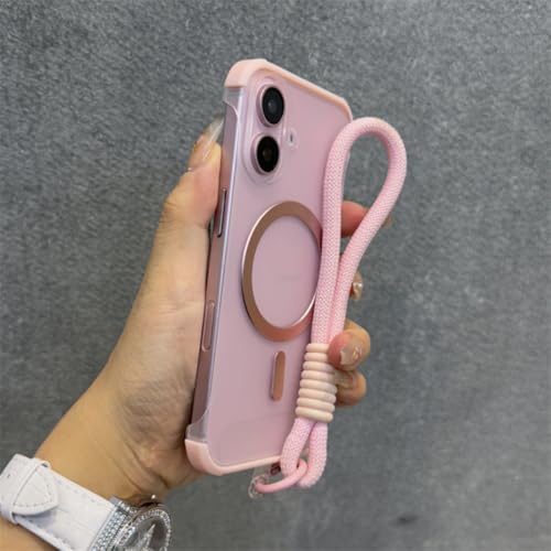 Coque iPhone 12 Rose anti chute avec dragonne et dos magnétique mat