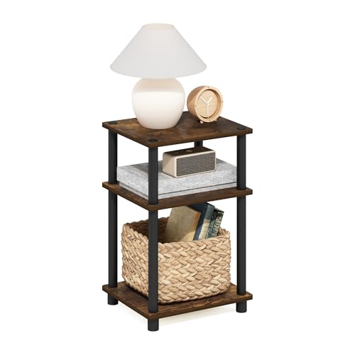 Image of Furinno JUST Side Table, 3-Tier End Table, Open Shelves Night Stand, Bedside Table, Toolless Assembly, for Living Room, Bedroom, Bathroom, Amber Pine