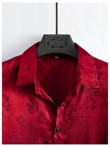 Men's Satin Button Down Shirts Floral Short Sleeve Party Disco Luxury Shirt3