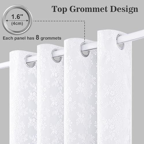Image of Yinhua Double Layer White Curtains for Living Room Blackout Curtains for Bedroom 63 Inch Length 2 Panels Set Kid Curtain with Tiebacks, Grommet Drapes with Floral Sheer Overlay, 52 inch W x 63 inch L