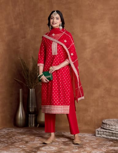 Image of Amazon Brand - Myx Women Embroidered Kurta Set with Designer Dupatta (Available in Plus Sizes)