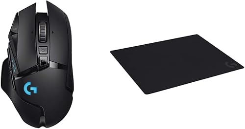 Logitech G Mouse inalámbrico para juegos 502 Lightspeed con Lightsync RGB - Mouse pad negro Logitech G640 de tela grande, optimizado para sensores