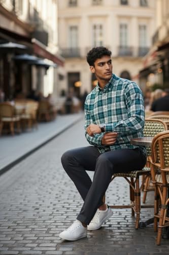 Image of JHABAK'S Cotton Blend Unstitched Checkered Fabric for Men - 2.35m Shirt Piece / 3m Kurta Piece - Width 36 Inches