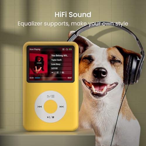 Image of Innioasis 128GB Mp3 Music Player Pocket with Bluetooth, 2.4 inch Screen Video Playback Mini Mp3 HiFi Music Player with SD Card for Home 2025 Yellow