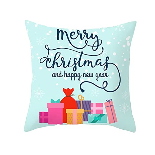 Dsnyu Taie Oreiller Noel, Flocons de Neige Taie Oreiller Polyester, Colorful Bleu Housse Coussin Noel Doux pour Canapé 45x45cm Cover