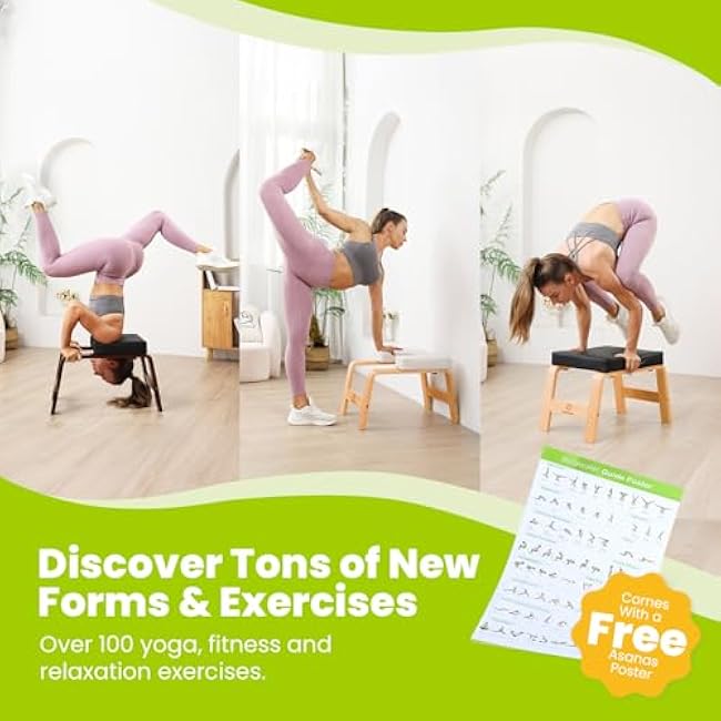 Yoga Headstand Bench, Stand Yoga Chair for Balance Training, Core Strength Building, Upside Down Chair for Relaxation, Handstand Trainer Inversion Chair for Home Gym (Chocolate Black)