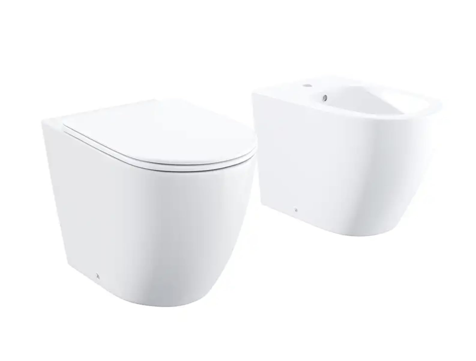 Sanitari filomuro in ceramica bianco lucido vaso rimless con copriwc soft-close e bidet OASI (52 cm)