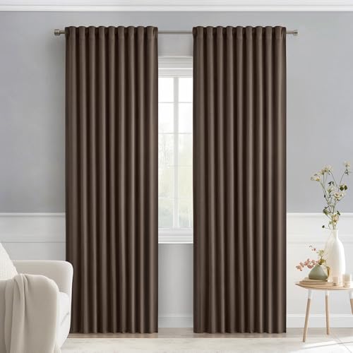 MIULEE Chocolate Brown Back Tab Blackout Curtains 72 Inches Long