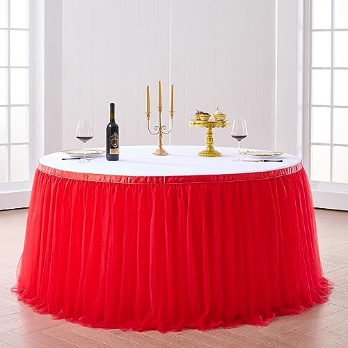 image for Suppromo 14ft Red Tulle Tutu Table Skirt Ruffle Table Skirting for Gra