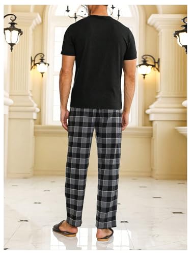 Verdusa Men's 2 Piece Pajama Sets Plaid Pj Set Sleepwear Lounge Set Tee With Pants2
