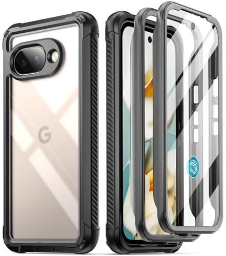 Poetic Guardian Case for Google Pixel 9A 5G (2025) Built-in Screen Protector [Work with Fingerprint ID] [2 Front Frame] [Wireless Charge] Full Body Shockproof Rugged Clear Cover Case Black/Clear