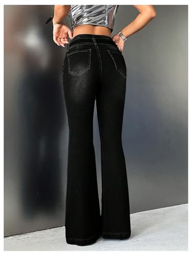 WDIRARA Women's Low Rise Belted Flare Jeans Stretchy Bell Bottom Denim Pants3