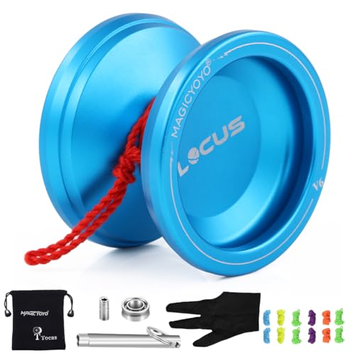 MAGICYOYO V6 Yoyos Pro Responsive Yoyo & Unresponsive Yo-yo for Kids Adults, Beginners to Advanced Yo Yo Metal with Unresponsive Bearing+ 12 Yo-yos Strings+ Glove+ Bag+ Remover, Deep Blue