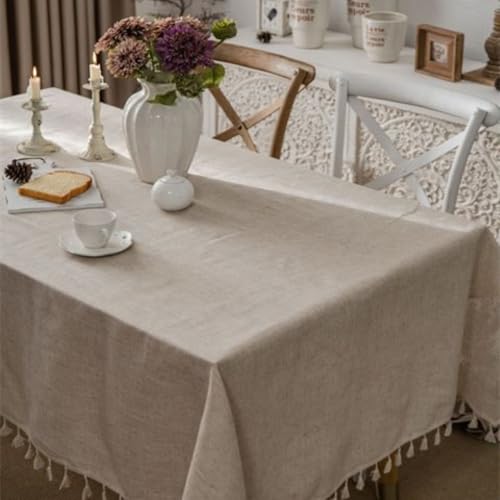 Nappe rectangulaire en lin pompons 150x200 cm chic - 7