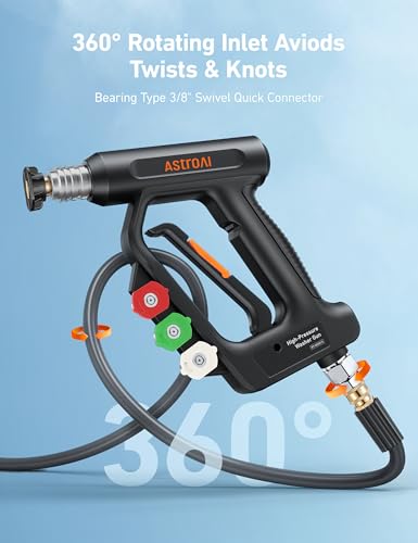 Image of AstroAI Short Pressure Washer Gun with Swivel, Power Washer Gun with 3 /8 inch Quick Connect Inlet & 1 /4 inch Outlet, 4060 PSI, with 4 Nozzles, Ergonomic Comfort Grips, Compatible with Foam Cannon for Car Wash