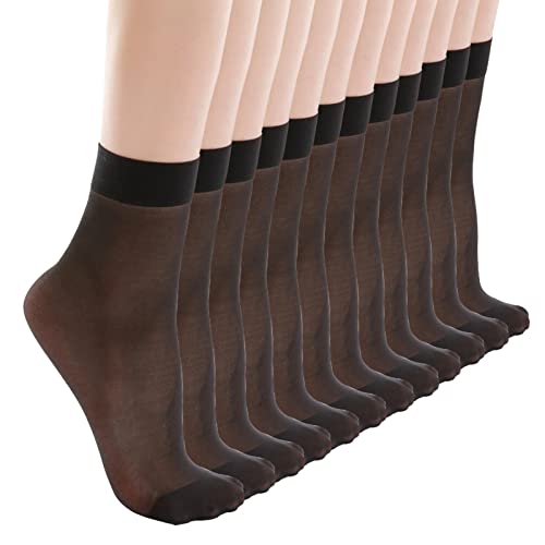 ZIHUA 12 Paar Nylon Socken Damen 39-42, Füßlinge, Schwarz, Hautfarben (Einheitsgröße, Schwarz)