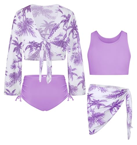 GRACE KARIN Badeanzug für Mädchen Langarm lila Kokosnussbaum...