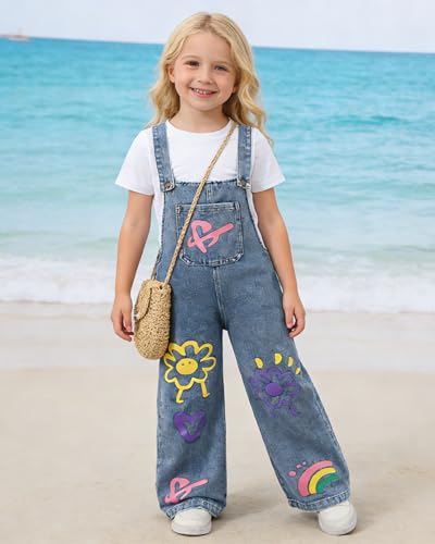 Image of OLMRJKD Toddler Girl Summer Clothes Short Sleeve Denim Overall Jumpsuit with Top Girls Spring Outfits Set