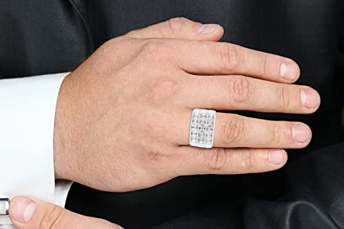 Savearth Diamonds 1 3/4 Carat Round Cut Lab Created Moissanite Diamond 3-Row Anniversary Band Ring In 14K White Gold Over Sterling Silver Jewelry For Men (G-H Color, 1.75 Cttw) Size : 10 #TOP5