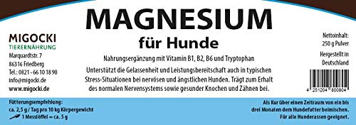 MIGOCKI Magnesium – 250 g – Premium Ergänzungsfuttermittel für Hunde – Unterstützung des gesunden Nervensystems für mehr Gelassenheit – Fördert einen lockeren Muskeltonus, gesunde Knochen und Zähne