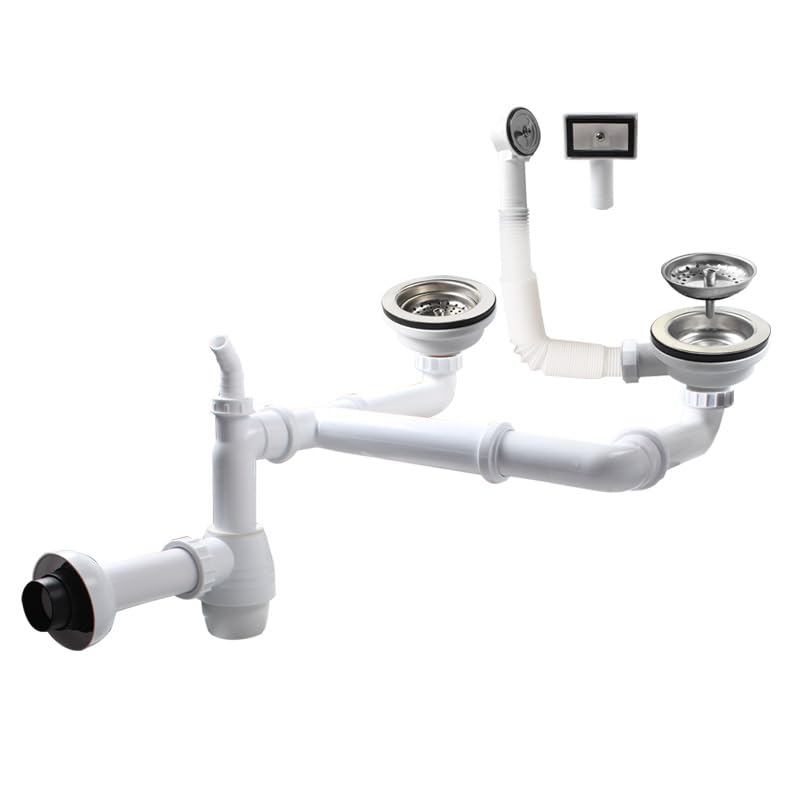 Sifón doble extensible antiolores con colador de acero inoxidable 114mm