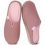 Garonne Women's V-neck Slippers with Memory Foam, Ladies' Slip-on House Shoes for Bedroom Indoor/Outdoor(7-8,Dark Pink)