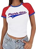 NQIQO Women Puerto Rico Jersey Puerto Rican Cropped Tshirt Summer Going Out Tops White XL