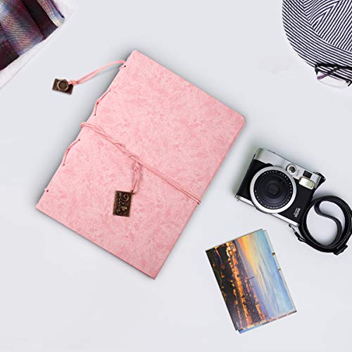 Thxmadam Pink Vintage Leather Scrapbook Photo Album Wedding Guest Book Memory Book With 60 Black Pages Present For Valentines Anniversary Mother’s Day Birthday Gift For Wife Mum Daughter Girlfriend #TOP5
