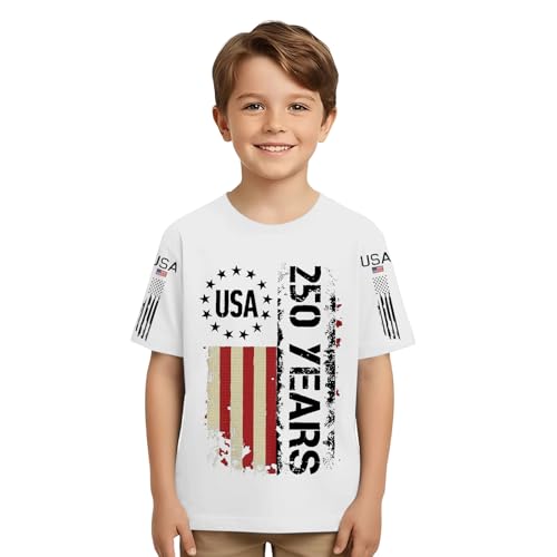 Camisetas de manga corta para niños y niñas, patrióticas de verano, casuales, camisetas de moda, holgadas, lindas camisetas de cumpleaños para niñas y niños, blanco, 12-2 Years