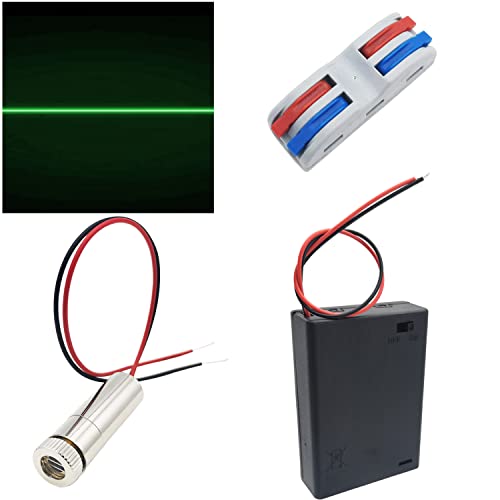 CTRICALVER 1pcs 520nm 3-5V Módulo de Línea Verde Láser con lente de plástico + 1pcs Soportes de batería AA + 1pcs Terminales eléctricos (Forma de fuente de luz: línea)