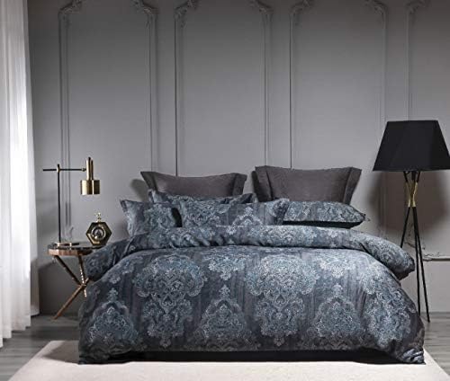 Homebox 1200TC Egyptian Cotton King Duvet Cover Paisley Print,Reversible Damask Medallion Percale Duvet Cover Set,Comforter Cover 3pcs,Ultra Soft