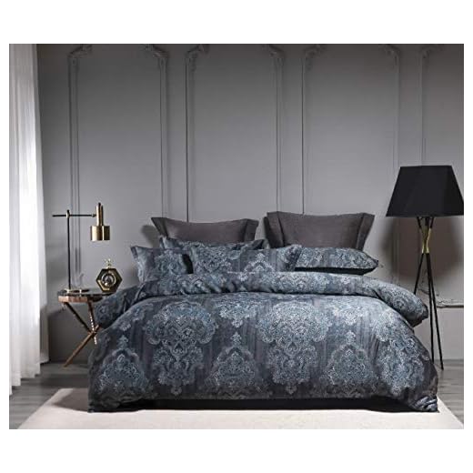 homebox 1200TC Egyptian Cotton King Duvet Cover Paisley Print,Reversible Damask Medallion Percale Duvet Cover Set,Comforter Cover 3pcs,Ultra Soft Cotton Bedding (King,Navy)