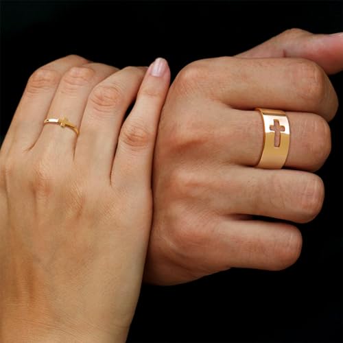 Chunky Gold Opening Matching Rings for Couples, Valentines Day Adjustable Trendy Simple Heart Cross Butterfly Hollow Stackable Ring Love Engagement Promise Wedding Jewelry Gift2