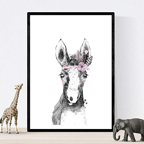 Nacnic Baby Horse Children's blade with feathers and flowers on her head Poster Child Size A3 Frameless, Model 2 - Image 3