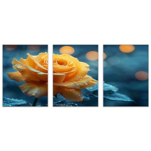 Décoration murale à 3 panneaux rose jaune pour sublimer un grand mur vide