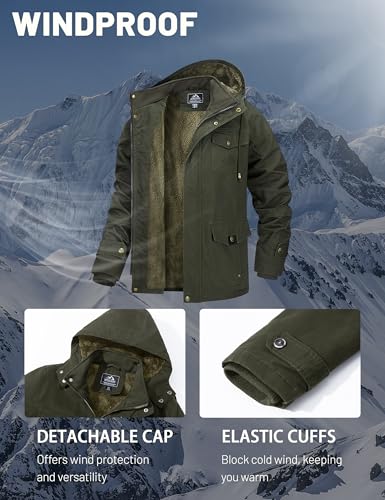 MAGCOMSEN Men's Winter Jacket Cotton Fleece Lined Warm Jackets Work Cargo Military Coats with 6 Pockets4