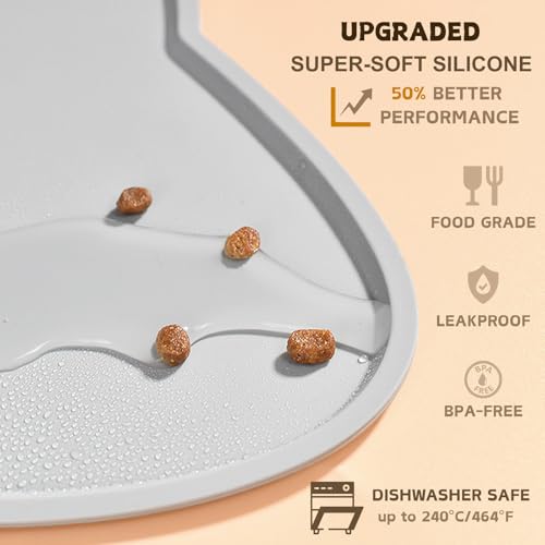 Cat Food Mat, Silicone Pet Feeding Mat Non Slip Dog Bowl Mat Waterproof Tray Cushion (Light Grey) - Image 2