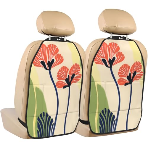 Abstract Floral Heads Flowers Aesthetic Car Seat Back Kick Protectors,2 Pack Kick Mats with Storage Pockets for Vehicles to Protect from Dirt Mud Scratches