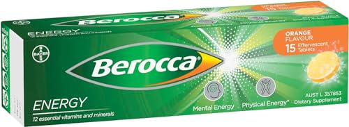 Berocca Energy Multivitamin with B Vitamins: B3, B6, B12, Vitamin C, Zinc, Calcium and Magnesium, to Support Physical Energy and Energy Levels, Orange Flavour, 15 Effervescent Tablets