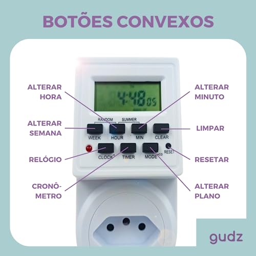 Timer Temporizador digital Bivolt, Multifuncional 20 eventos liga e desliga, Tomada com LCD Display,