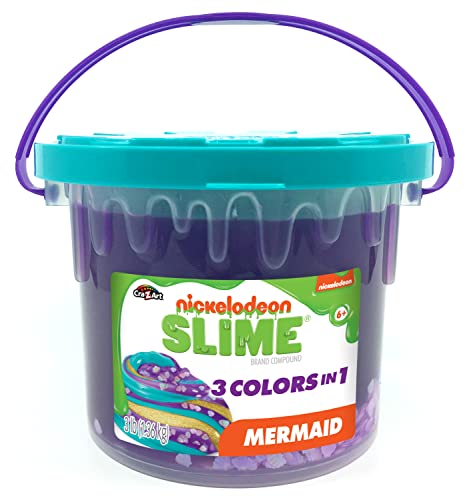 Nickelodeon Slime 3LB Mermaid Premade Slime Bucket â€“ 3 Colors-in-1, Aqua, Glitter Gold and Purple Slime