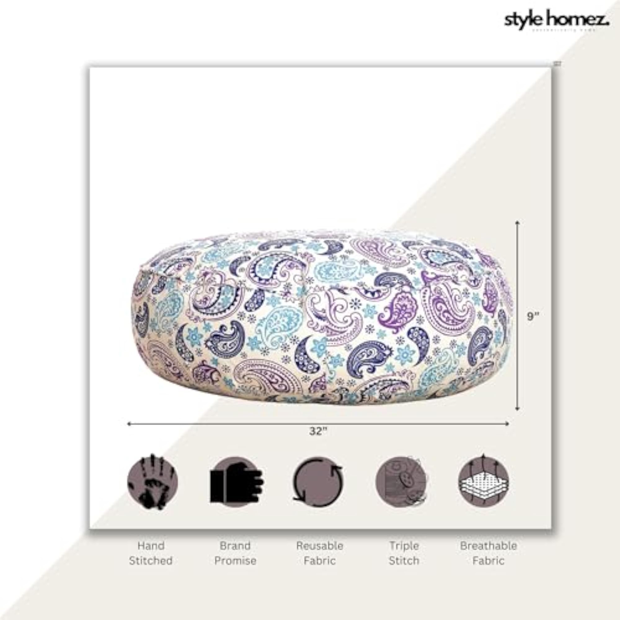 Cotton Canvas Paisley Printed Round Floor Cushion XL Size