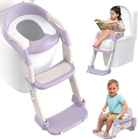 Potty Training Seat Toddler Potty Training Toilet with Step Stool Ladder for Kids Boys Girls 3 in 1 Foldable Toilet Seat Potty Chair with Urinals Splash Guard Secure Handles